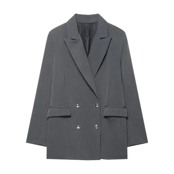 Tailored French-Style Double-Breasted Blazer Jacket - Gray Tailored French-Style Double-Breasted Blazer Jacket - Gray