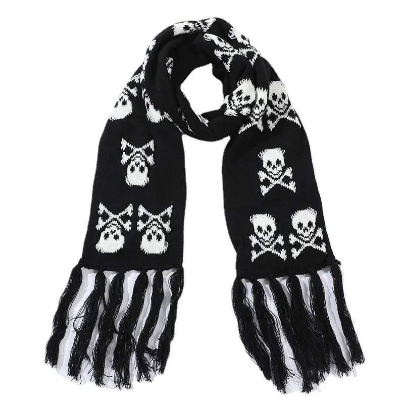Warm Thickened Thermal Knitted Scarf with Skull Ghost Head Warm Thickened Thermal Knitted Scarf with Skull Ghost Head
