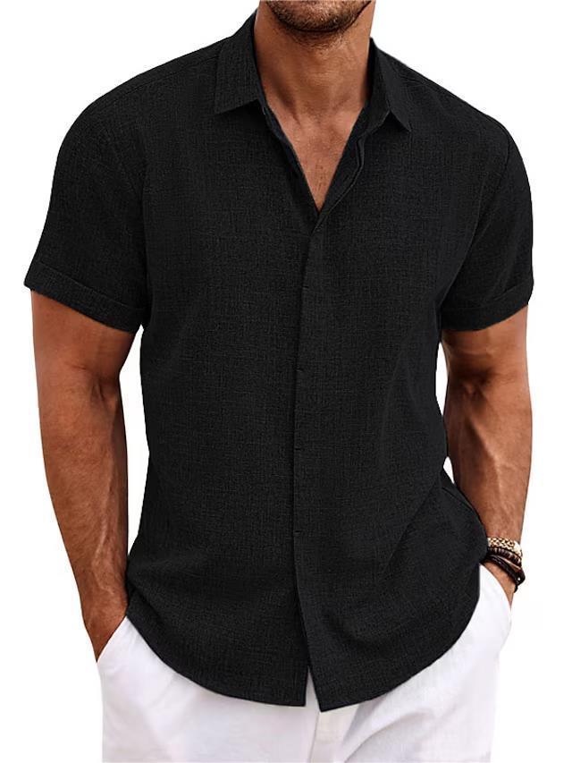 Breathable Men’s Linen-Look T-Shirt with Standing Collar Breathable Men’s Linen-Look T-Shirt with Standing Collar