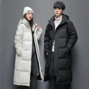 Warmth-Boosted Long White Duck Down Hooded Coat, Below Knee