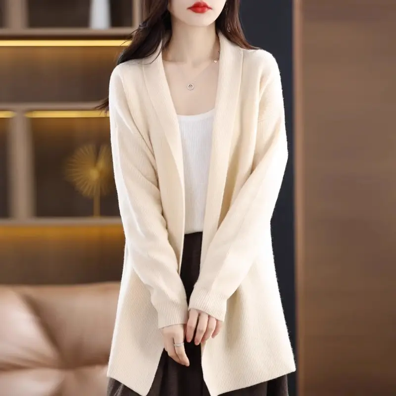 Cozy Womens Knit Cardigan with Relaxed Fit, Mid-Length
