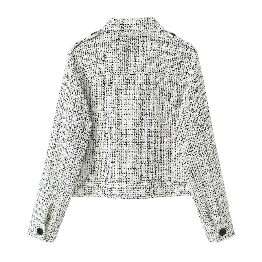 Textured Tweed Patch-Pocket Blazer for Women - Long Sleeve Textured Tweed Patch-Pocket Blazer for Women - Long Sleeve