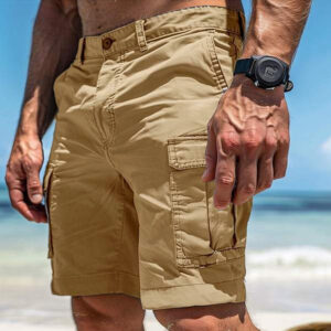 Men’s Cotton-Blend Cargo Shorts Multi-Pocket Button & Zipper