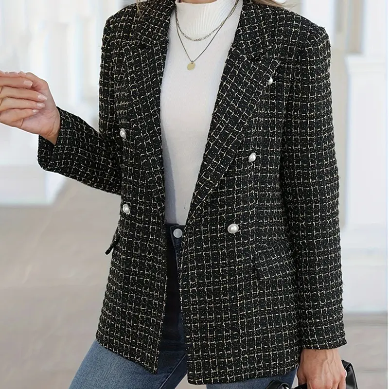 Stylish And Elegant Plaid Tailored Blazer Stylish And Elegant Plaid Tailored Blazer