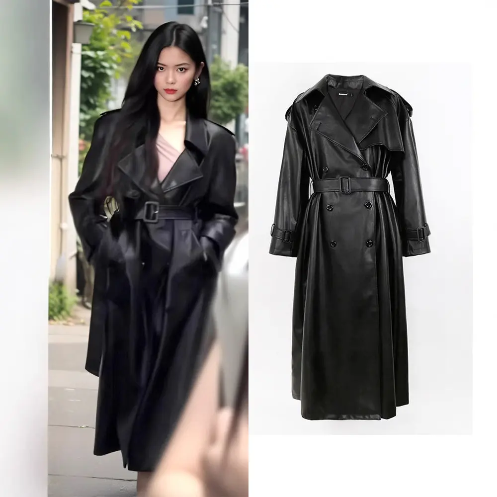 Wind-Protection Long Tall PU Leather Windbreaker Overcoat
