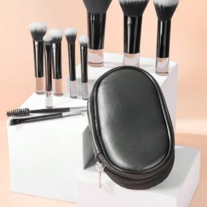 Short handle makeup brush set-with storage bag-black-fiber hair + plastic handle-10 pieces set-1 set