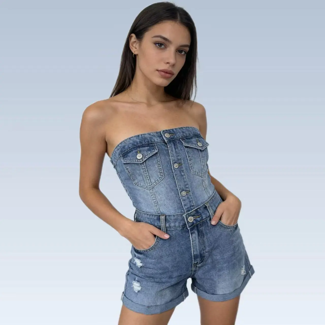 Casual Retro Distressed Womens Denim Shorts Casual Retro Distressed Womens Denim Shorts