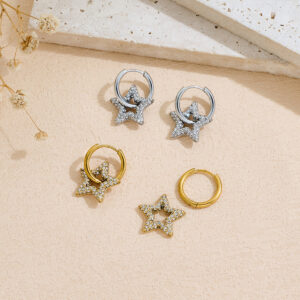 Machine-set Rhinestone Stainless Steel Five-pointed Star Earrings