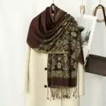 Cashew Print Tassel Scarf for Women, 172 x70 cm Long Wrap