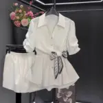 Short-sleeve Top Petite Shirt Fitted-waist Blouse