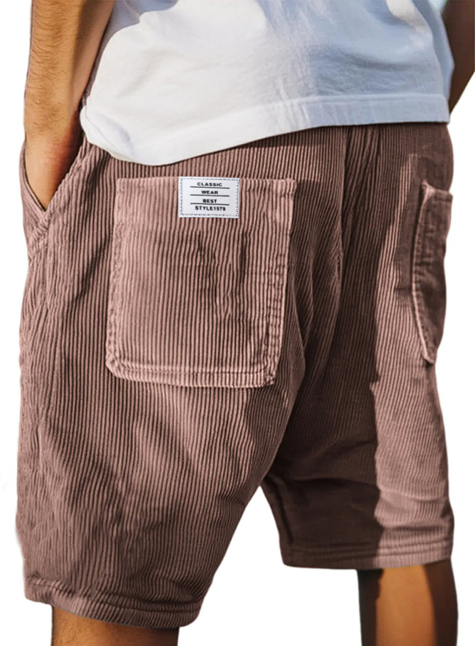 Multi-Pocket Embroidered Men’s Corduroy Shorts - Straight Fit Multi-Pocket Embroidered Men’s Corduroy Shorts - Straight Fit