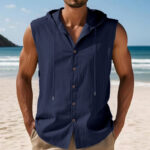Breathable Linen-Blend Sleeveless Hooded Shirt for Men