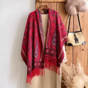 Warm Ethnic Jacquard Cashew Flower Shawl Scarf 200 x65 cm