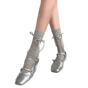 Breathable Mary Jane Ballet Socks with Sweet Bow, Mid-Calf