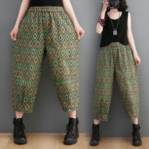 Women's Denim Print Casual Cropped Pants Women's Denim Print Casual Cropped Pants