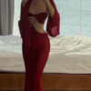 Hollow Solid Color Maxi Dress