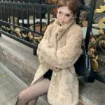 Women's Mid-length Stand Collar Loose Thick Fleece Coat