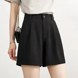 High-Waist Wide-Leg Cropped Pants with Asymmetric Button Closures