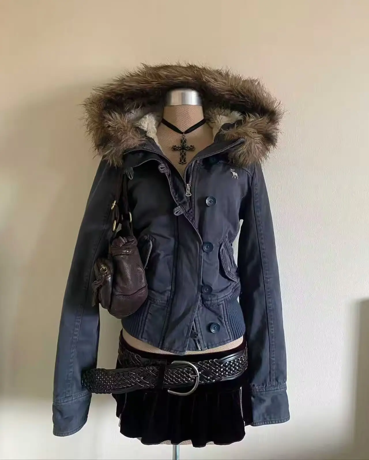 Warm Women’s Short Jacket with Fur-Trim Hood