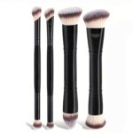 Double-Ended Makeup Brush Set, 4-Piece, Black Handle, 3-Hair Colors