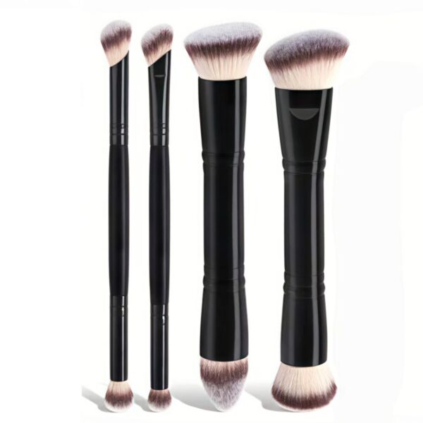 Double-Ended Makeup Brush Set, 4-Piece, Black Handle, 3-Hair Colors