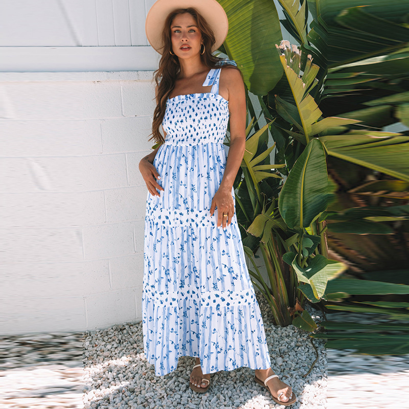 High-Waist A-Line Flower Sling Dress for Women