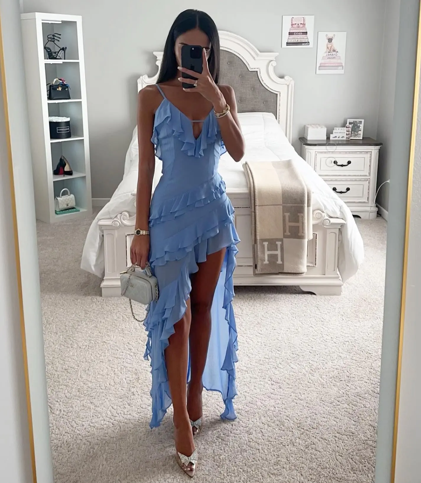Sexy Sling Irregular Sky Blue Maxi Dress for Women Sexy Sling Irregular Sky Blue Maxi Dress for Women