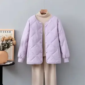 Warm Short Korean-Style Down Cotton Jacket for Women - Purple