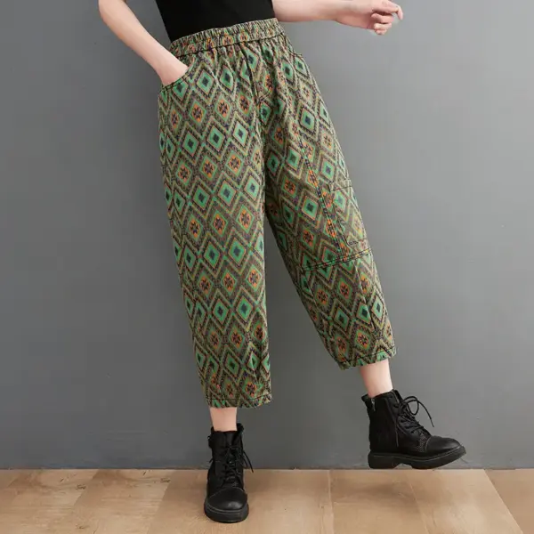 Women's Denim Print Casual Cropped Pants Women's Denim Print Casual Cropped Pants