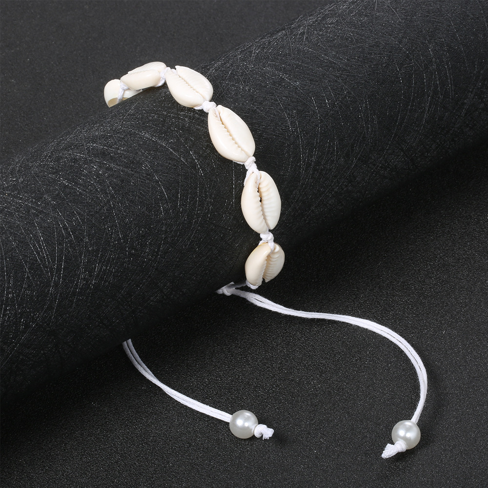 Lightweight Pearl-White 8-Shell Hand-Woven Beach Anklet