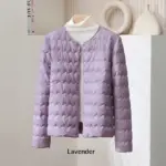 Women’s Short Puff Jacket with Ruffled Crew Neck Pockets