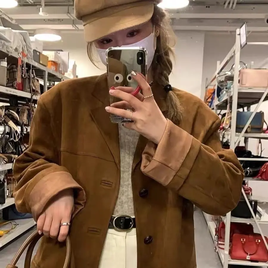 Rich Dark Brown Coffee Suede Vintage Blazer Jacket
