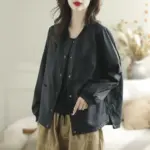 Lightweight PU Leather Jacket for Women, Black Autumn Coat 0.84 lb