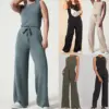 Adjustable Drawstring Solid Color Jumpsuit Romper for Women