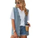 Streetwear Denim Vest for Women with Pockets, Sleeveless