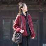 Womens Retro Colorblock Padded Jacket with Knotted Buttons