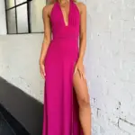 Backless Lace-Up Halter A-Line Dress for Women (Polyester)