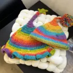 Rainbow Star Elf Hat for Adults, Hand-Knitted Acrylic Cap