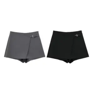 Wrinkle-Resistant Asymmetrical High-Waisted Shorts for Women