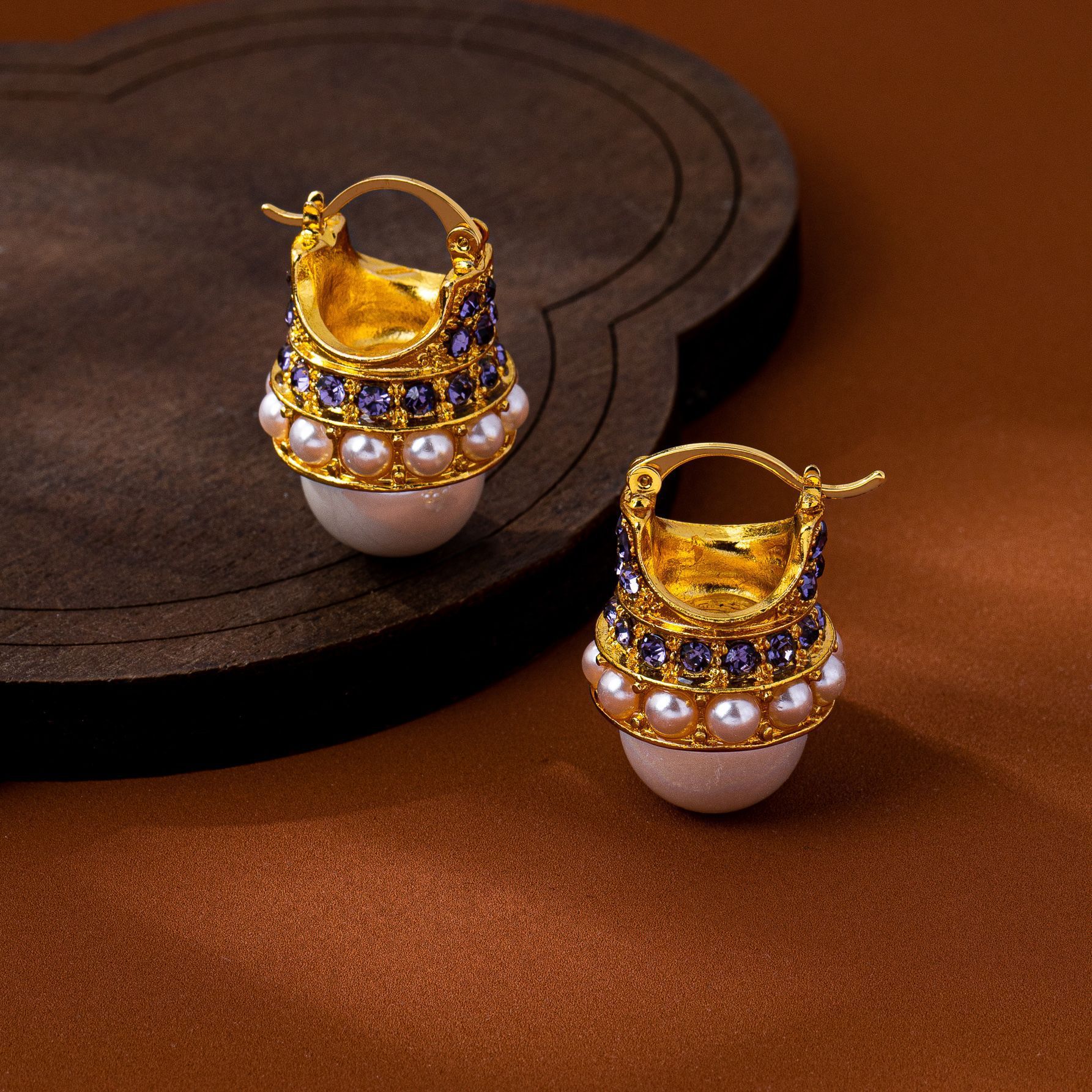 Vintage Zircon Crown Pearl Teardrop Earrings for Women