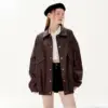 Loose Lapel Leather Jacket for Everyday Retro Style - Black