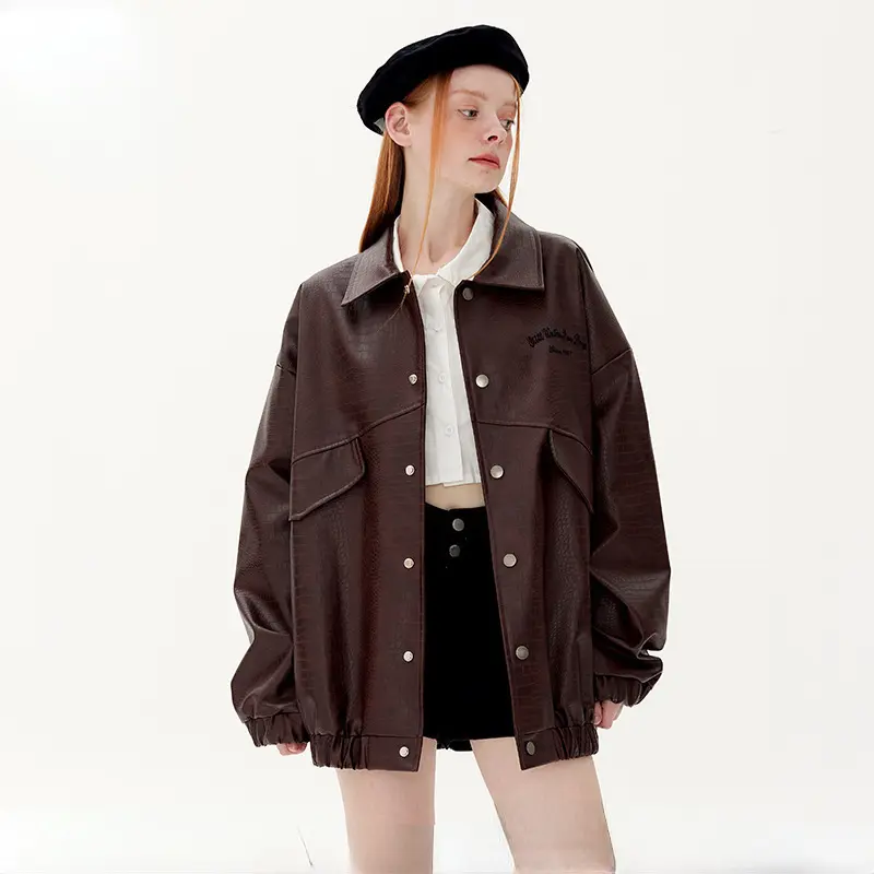 Loose Lapel Leather Jacket for Everyday Retro Style - Black Loose Lapel Leather Jacket for Everyday Retro Style - Black