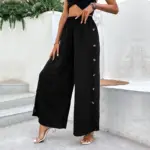 Breathable Black Wide-Leg Split Pants for Women - High Waist