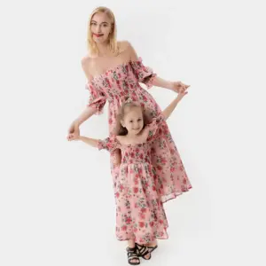 Coordinated Cotton Mother & Daughter Romper Suspenders Dress