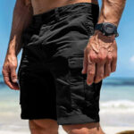 Men’s Cotton-Blend Cargo Shorts Multi-Pocket Button & Zipper
