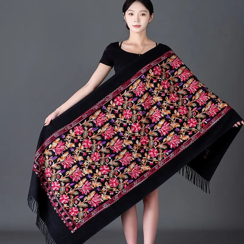 Rich Red Embroidered Winter Scarf For WomenSpringtime Blossoms All Around Rich Red Embroidered Winter Scarf For WomenSpringtime Blossoms All Around