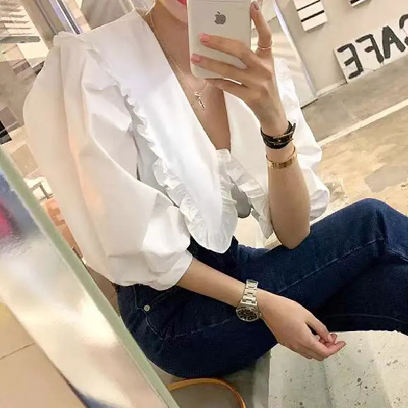 Puff Sleeve Short Shirt Top For Women Puff Sleeve Short Shirt Top For Women