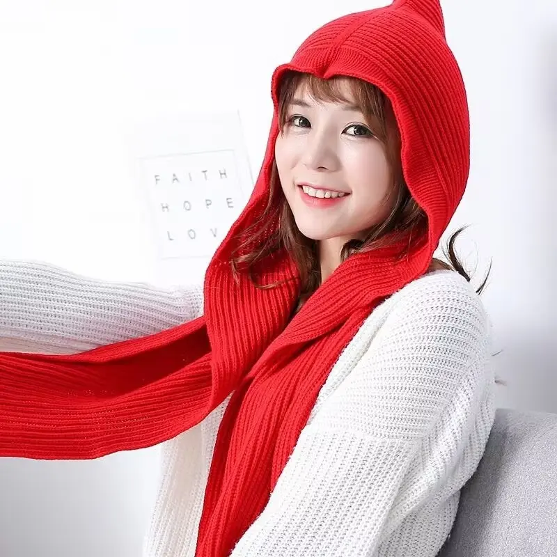 Warm Wool-Blend Knitted Scarf & Neck Warmer, Solid Color