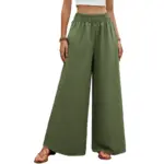 Army Green Wide-Leg Pants for Women with Elastic Waist