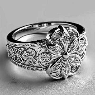 Adjustable Silver Floral Hollow Court Ring for Index Finger Adjustable Silver Floral Hollow Court Ring for Index Finger